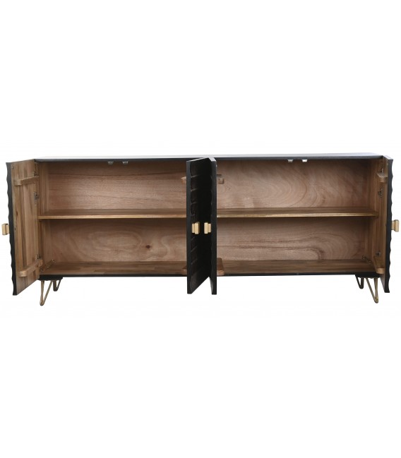 Aparador negro tallado estilo art decó con patas y tiradores dorados. 1