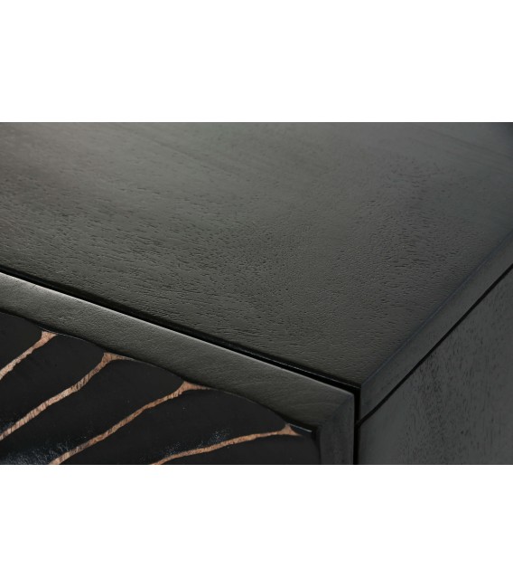 Aparador negro tallado estilo art decó con patas y tiradores dorados.2