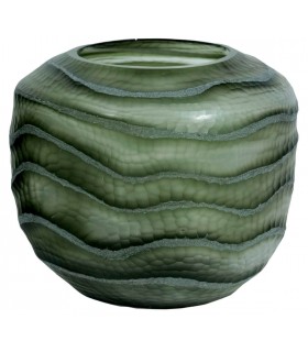 JARRON PEUQEÑO 20 Ø X 18 PIRUL CRISTAL TALLADO GLASEADO VERDE