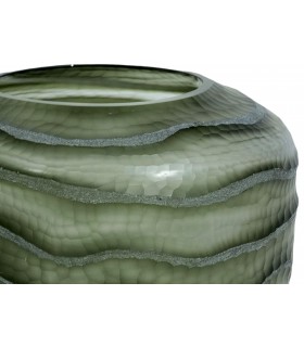 JARRON PEUQEÑO 20 Ø X 18 PIRUL CRISTAL TALLADO GLASEADO VERDE