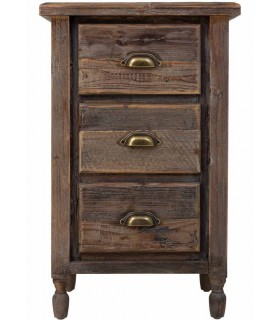 Mesita de noche alta rústica madera reciclada con acabado envejecido.