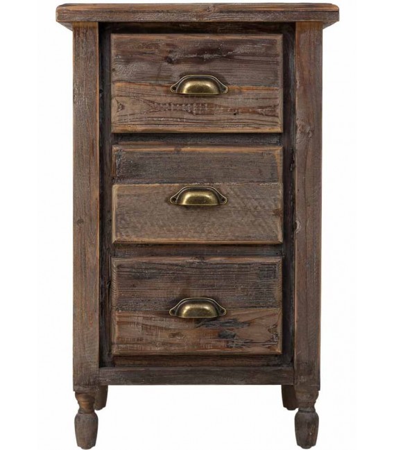 Mesita de noche alta rústica madera reciclada con acabado envejecido.