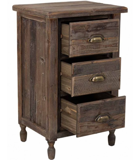 Mesita de noche alta rústica madera reciclada con acabado envejecido.1