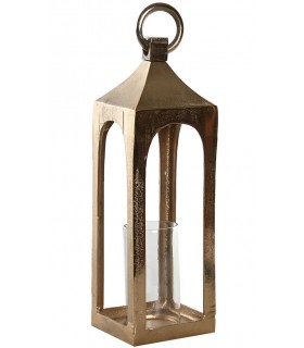 Portavelas clásico aluminio dorado texturizado con vaso de cristal. Mdmhogar