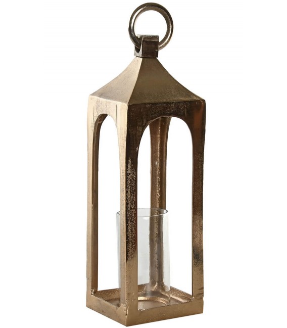 Portavelas clásico aluminio dorado texturizado con vaso de cristal. Mdmhogar