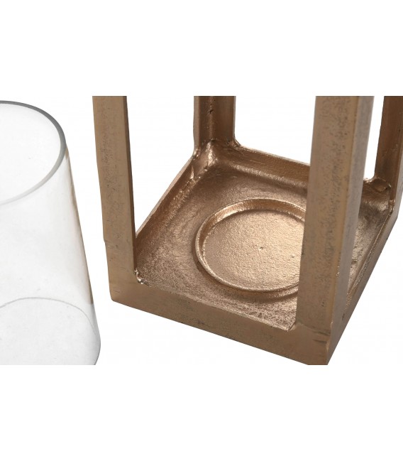 Portavelas clásico aluminio dorado texturizado con vaso de cristal. 2