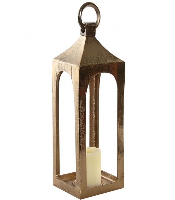 Portavelas clásico aluminio dorado texturizado con vaso de cristal.