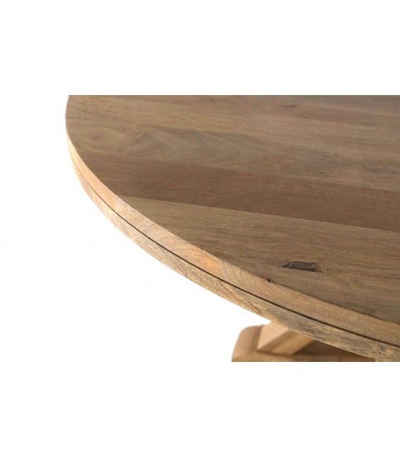 Mesa redonda XL en madera maciza de mango natural, estilo provenzal. 2