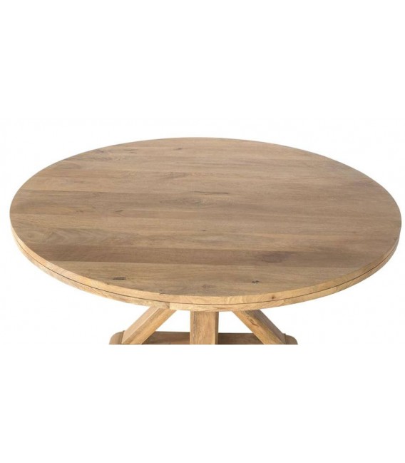 Mesa redonda XL en madera maciza de mango natural, estilo provenzal. 1