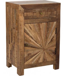 Mesita XL boho madera reciclada puerta taraceada en forma de sol. Mdmhogar