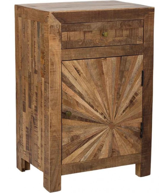 Mesita XL boho madera reciclada puerta taraceada en forma de sol. Mdmhogar
