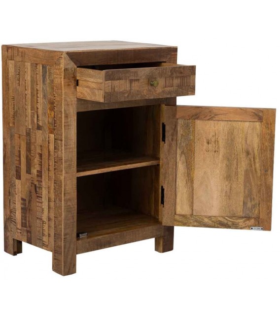 Mesita XL boho madera reciclada puerta taraceada en forma de sol. 1