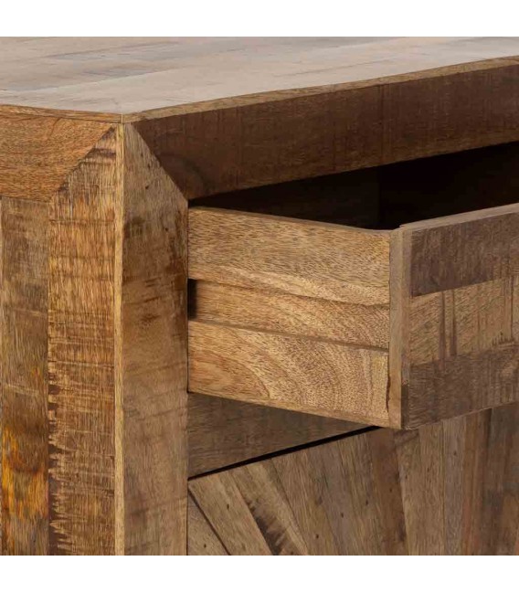 Mesita XL boho madera reciclada puerta taraceada en forma de sol. 2