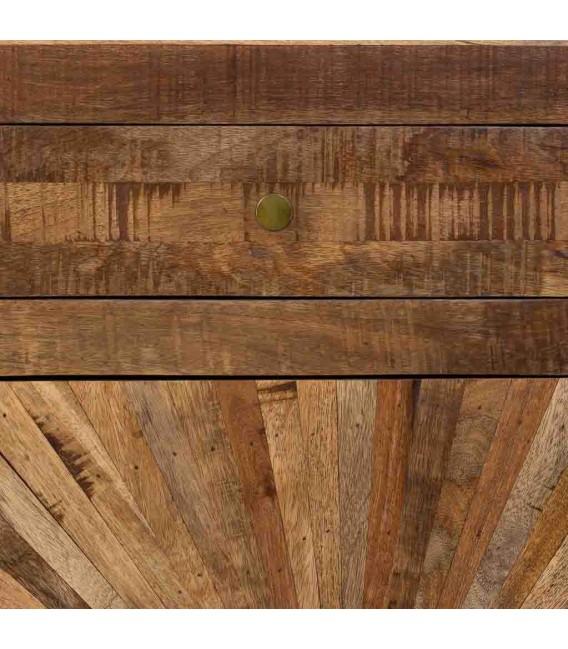 Mesita XL boho madera reciclada puerta taraceada en forma de sol. 3