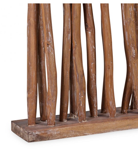 Parabán escultórico de ramas de teca natural con pátina blanca.