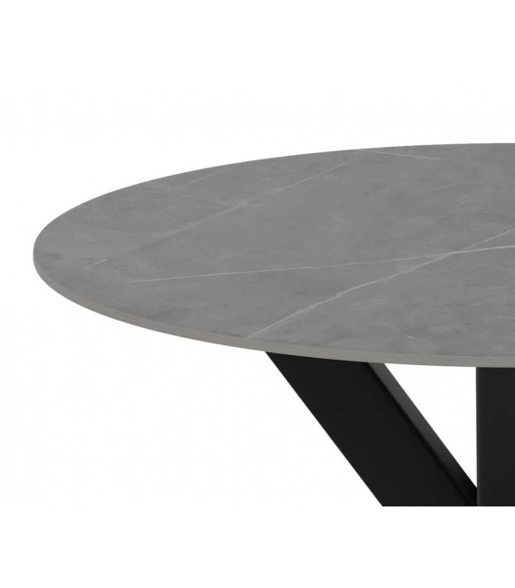 Mesa redonda gris base negra de metal y sobre porcelánico moderno. 2