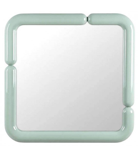 Espejo cuadrado con marco menta de líneas redondeadas y estilo pop. mdmhogar
