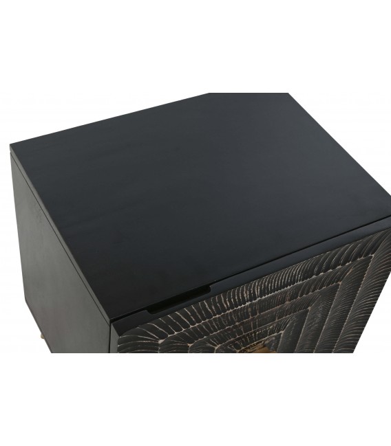 Mesita negra tallada con patas doradas y puerta de diseño art decó. 2