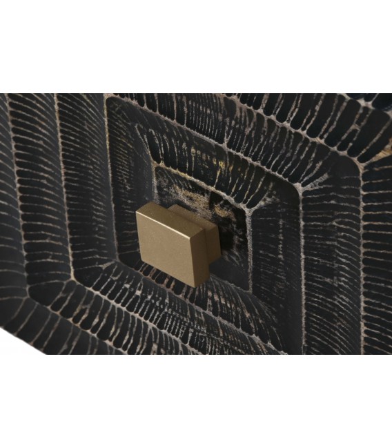 Mesita negra tallada con patas doradas y puerta de diseño art decó. 3