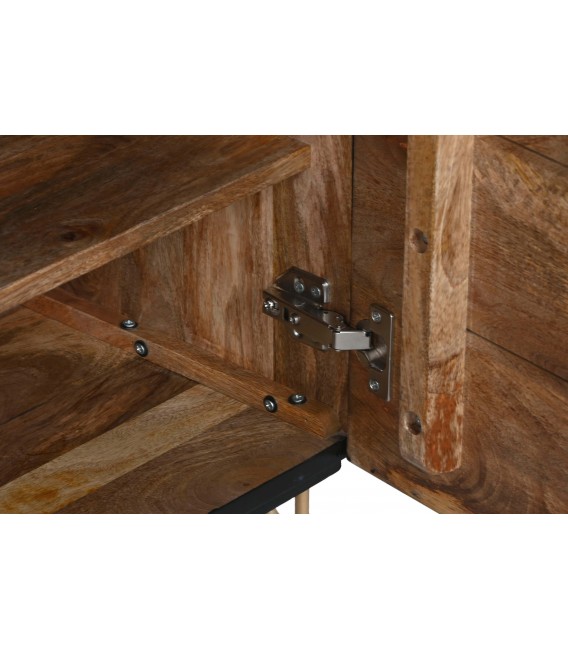 Mesita negra tallada con patas doradas y puerta de diseño art decó. 4