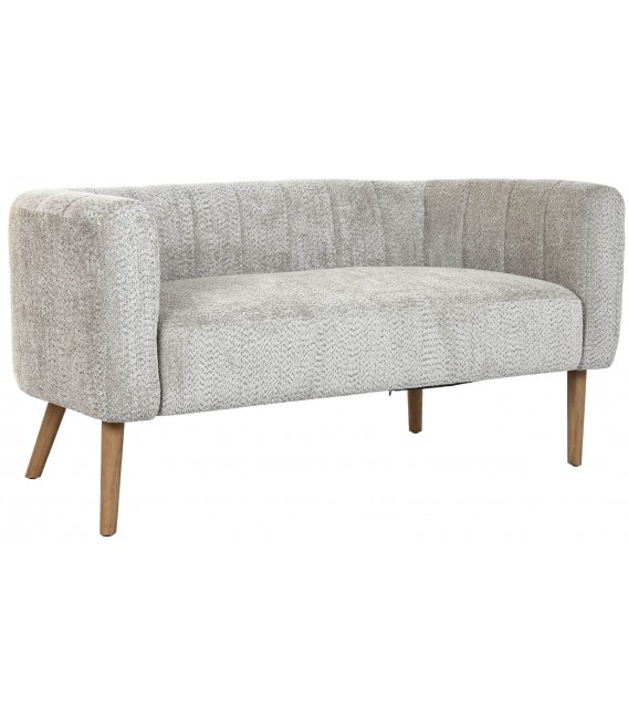 Sofá pequeño de diseño contemporáneo en tela gris y madera natural. Mdmhogar