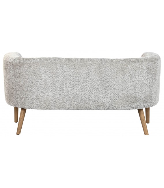 Sofá pequeño de diseño contemporáneo en tela gris y madera natural. 2