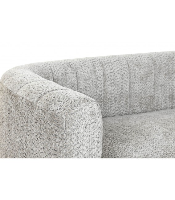 Sofá pequeño de diseño contemporáneo en tela gris y madera natural. 3