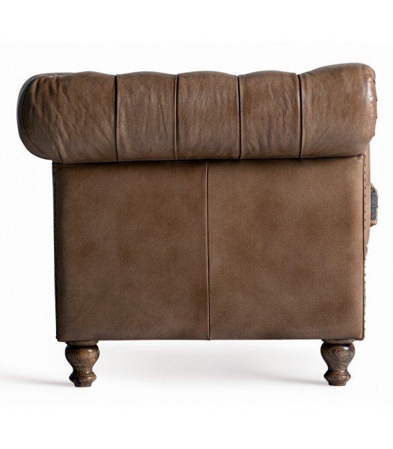 Sofá Chester 3 plazas piel camel asiento kilim tejido artesanalmente. 1