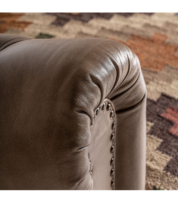 Sofá Chester 3 plazas piel camel asiento kilim tejido artesanalmente. 4