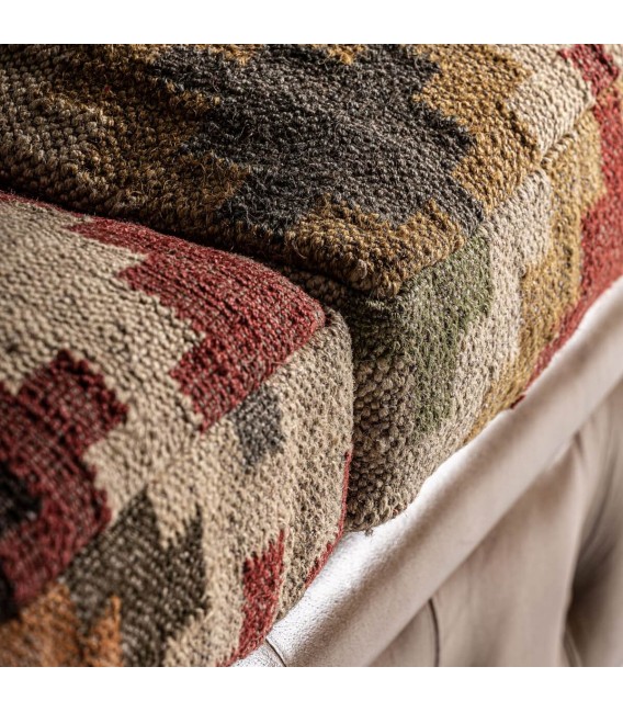 Sofá Chester 3 plazas piel camel asiento kilim tejido artesanalmente. 6