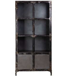 Vitrina metálica negra puertas combinadas acabado envejecido vintage.
