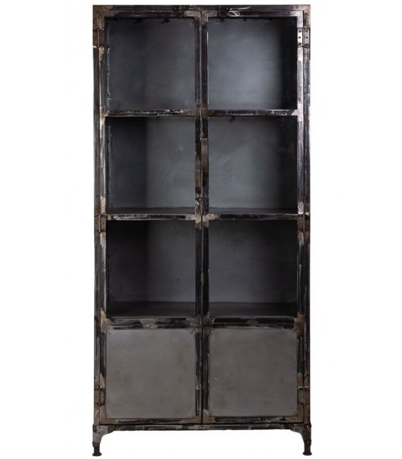 Vitrina metálica negra puertas combinadas acabado envejecido vintage.