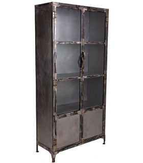 Vitrina metálica negra puertas combinadas acabado envejecido vintage. Mdmhogar
