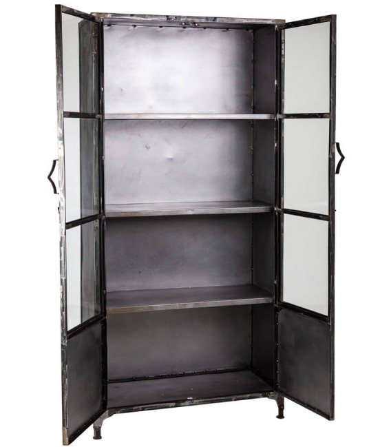 Vitrina metálica negra puertas combinadas acabado envejecido vintage. 1