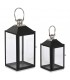 Set de 2 faroles decorativos de metal negro y cristal estilo clásico. Mdmhogar