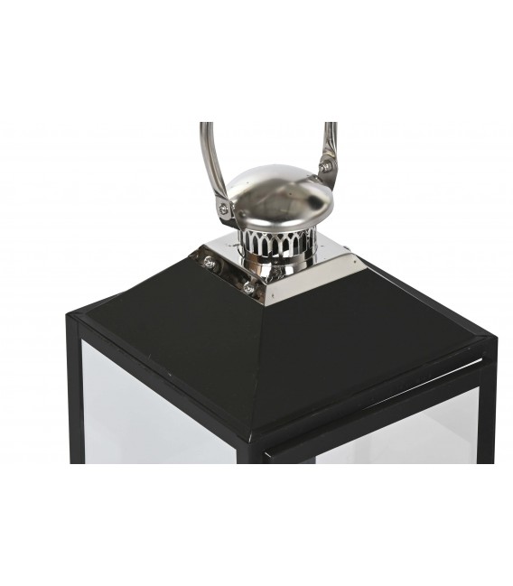 Set de 2 faroles decorativos de metal negro y cristal estilo clásico. 1