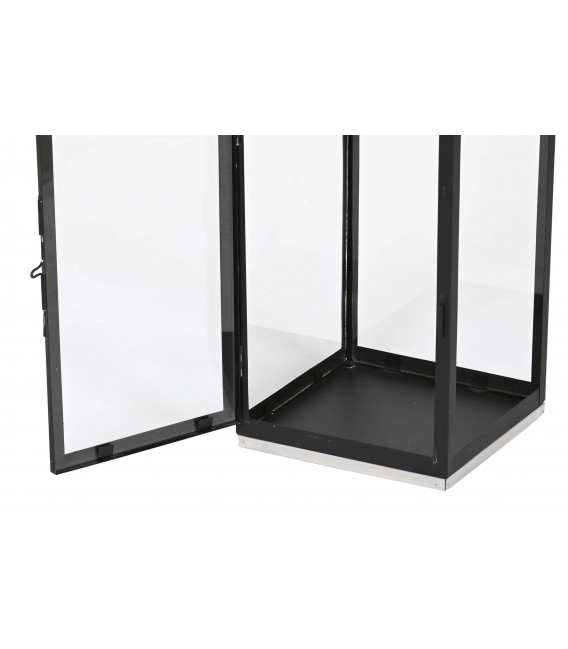 Set de 2 faroles decorativos de metal negro y cristal estilo clásico. 2