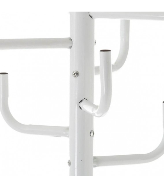 Perchero de pie metálico blanco y negro, vintage, funcional, elegante.