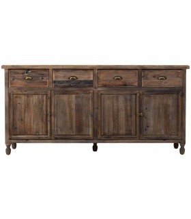 Aparador rústico boho de madera reciclada con 4 puertas y 4 cajones.