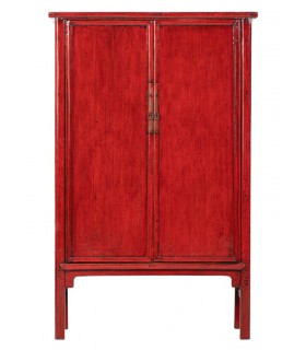 Armario alacena oriental 2 puertas 3 cajones, lacado rojo brillante.