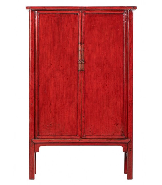 Armario alacena oriental 2 puertas 3 cajones, lacado rojo brillante.