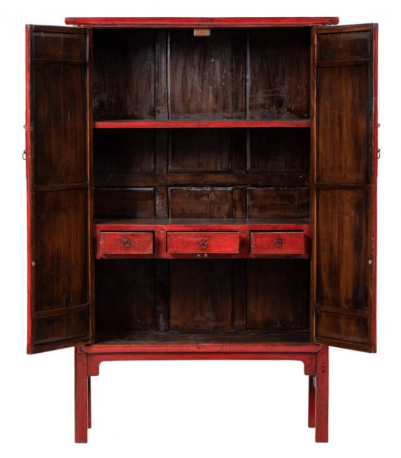 Armario alacena oriental 2 puertas 3 cajones, lacado rojo brillante. 1