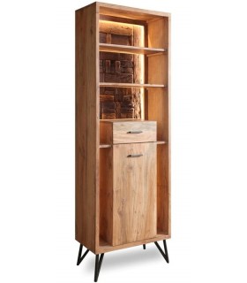 Estantería boho con LED, cajón, puerta y trasera en madera reciclada. mdmhogar
