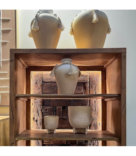 Estantería boho con LED, cajón, puerta y trasera en madera reciclada. 2