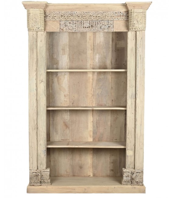 Estantería librería grande de madera, estilo étnico artesanal.