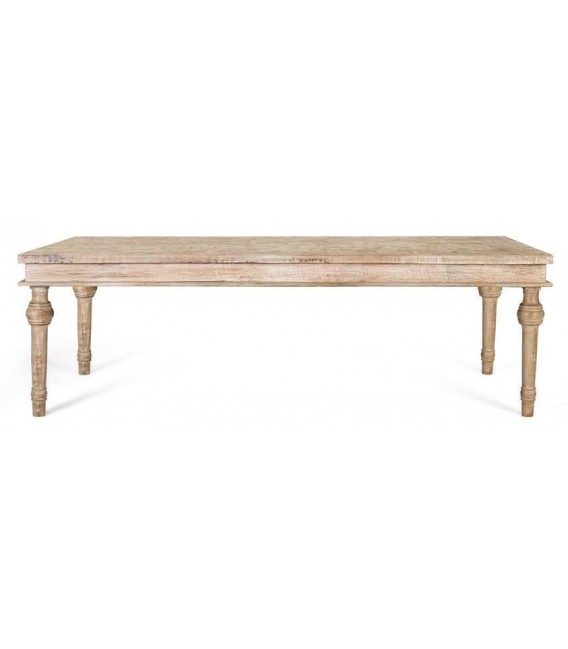 Mesa de comedor boho en madera maciza de mango con tapa marqueteada.