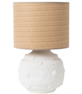 Lámpara ibicenca de sobremesa en cerámica blanca y fibra natural. Mdmhogar