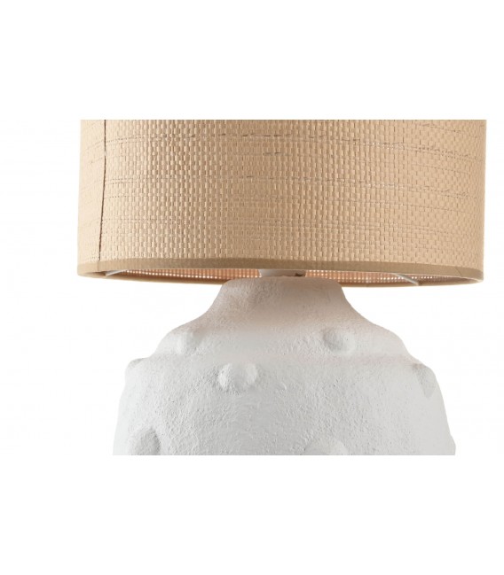 Lámpara ibicenca de sobremesa en cerámica blanca y fibra natural. 1