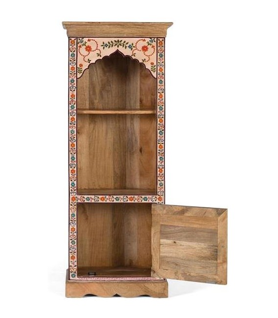 Librería étnica estrecha de mango natural decorado a mano con puerta. 1