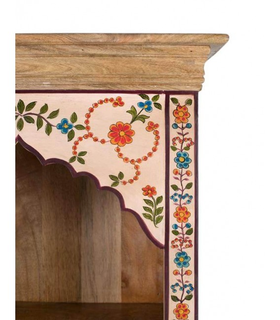 Librería étnica estrecha de mango natural decorado a mano con puerta. 2